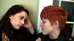 Short hair hot lesbian college girl Kate fucks her roommate with a strap on